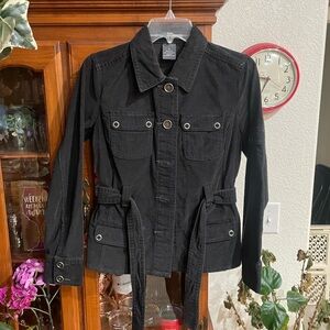 Black Women's Utility Jacket with Waist Tie